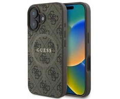 Guess 4G Ring Classic Logo MagSafe iPhone 16 dėklas - rudos spalvos