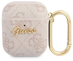 Guess 4G Script Metal Collection dėklas AirPods 1 / 2 - Rožinis