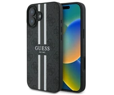Guess GUHMP16SP4RPSK Apple iPhone 16 6.1″ juodos spalvos kietas dėklas 4G Printed Stripes MagSafe