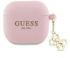 Guess AirPods 4 dėklas, silikoninis, 4G Charm - rožinis