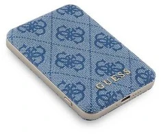 Guess Powerbank indukcinis 15W GUPB5FP4EMGB 5000mAh mėlynos spalvos 4G Leather Metal Logo MagSafe