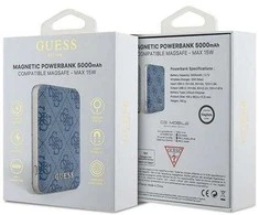 „Guess“ indukcinė išorinė baterija 15WGUPB5FP4EMGB 5000mAh mėlynas 4G odinis metalinis logotipas su „MagSafe“ logotipu