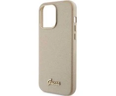 Guess blizgantis blizgus dėklas su užrašu iPhone 15 Pro Max - Auksinis