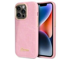 Guess GUHCP14LHGCRHP iPhone 14 Pro 6,1 colio eilinis/rožinis kietas dėklas Croco kolekcija