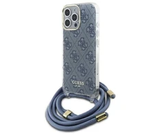 Guess GUHCP16LHC4SEB Apple iPhone 16 Pro 6.3″ mėlynas kietas dėklas Crossbody Cord 4G Print