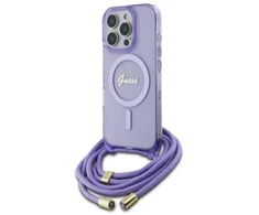 Guess GUHMP16LHCTSGNSU Apple iPhone 16 Pro 6.3″ violetinės spalvos kietas dėklas Crossbody Cord Script MagSafe