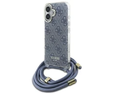 Guess GUHCP16SHC4SEB Apple iPhone 16 6.1″ mėlynas kietas dėklas Crossbody Cord 4G Print
