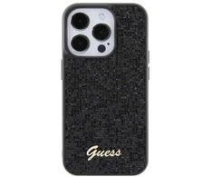 Guess Disco Metal Script dėklas iPhone 15 Pro - juodas