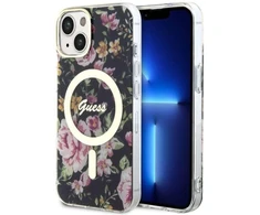 Guess GUHMP14SHCFWSK Apple iPhone 14 / 15 / 13 6.1″ juodos spalvos kietas dėklas Flower MagSafe