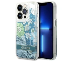 Guess GUHCP14XLFLSN Apple iPhone 14 Pro Max 6,7″ žalias kietas dėklas Flower Liquid Glitter