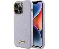 Apple iPhone 15 Pro Max Guess dėklas Glitter Glossy Script (GUHCP15XPGMCSL) violetinės spalvos