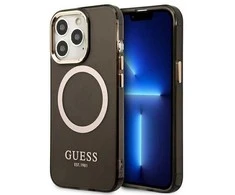 Dėklas Guess Gold Outline Translucent MagSafe saugiklis iPhone 13 Pro Max - juodos spalvos