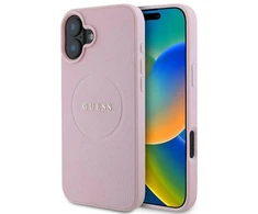 Guess GUHMP16MPGHSMMP Apple iPhone 16 Plus 6.7″ rožinės spalvos kietas dėklas Grained Ring MagSafe