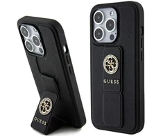 Apple iPhone 15 Pro Max Guess Hardcase Grip Stand 4G Saffiano Strass (GUHCP15XPGSSADK) telefono dėklas juodos spalvos