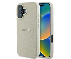 Guess GUHMP16SPGHSMME Apple iPhone 16 6.1″ beige kietas dėklas Grained Ring MagSafe