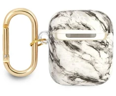 Guess GUA2HCHMAG AirPods apsauginis dėklas, pilkas/pilkas marmuro rašto, dirželių kolekcija