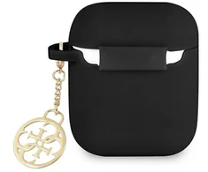 Guess GUA2LSC4EK dėklas AirPods 1/2, juodas/juodas, silikonas, 4G kolekcija