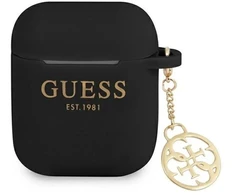 Guess GUA2LSC4EK dėklas AirPods 1/2, juodas/juodas, silikonas, 4G kolekcija