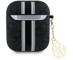 Guess GUA2P4RPSK dėklas AirPods 1/2 juodas/juodas su 4G spausdintomis juostelėmis Charm