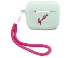 Guess GUACAPLSVSBF Silikoninis vintažinis dėklas AirPods Pro, mėlyna fuksija / mėlyna fuksija