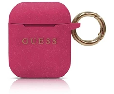 Guess GUACCSILGLFU AirPods dėklas fuksijų spalvos silikonas su blizgučiais