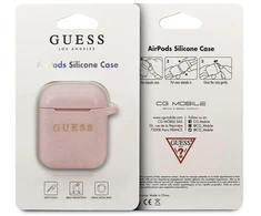 Guess GUACCSILGLLP AirPods dėklas, šviesiai rožinė / rožinė, silikonas su blizgučiais
