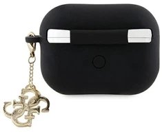 Guess GUAP2LECG4K dėklas, skirtas AirPods Pro 2 – juodas skysto silikono su blizgučių trikampio pakabuku