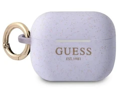 Guess GUAPSGGEU AirPods Pro apsauginis dėklas, violetinis/violetinis, silikono blizgučiai