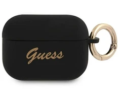 Guess GUAPSSSK AirPods Pro dėklas, juodas/juodas, silikonas, Vintage Script