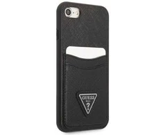 Guess GUHCI8PSATPK iPhone 7/8 SE 2020 / SE 2022 deklas juodas/juodas deklas Saffiano Triangle Logo Cardslot