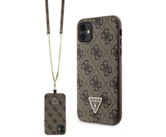 Guess GUHCN61P4TDSCPW Apple iPhone 11 / Xr 6.1″ rudos spalvos kietas dėklas Crossbody 4G Metal Logo