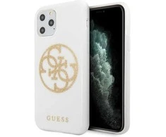 Guess GUHCN65TPUWHGLG iPhone 11 Pro Max baltos/baltos spalvos deklas Glitter 4G Circle Logo