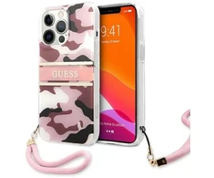 Dėklas Guess GUHCP13LKCABPI Apple iPhone 13 Pro / 13 6,1″ rožinės spalvos hardcase Camo Strap Collection