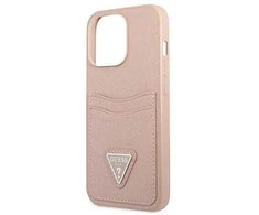 Guess GUHCP13LPSATPP iPhone 13 Pro / 13 6,1 rožinis / rožinis deklas SaffianoTriangle Logo Cardslot