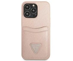Guess GUHCP13LPSATPP iPhone 13 Pro / 13 6,1 rožinis / rožinis deklas SaffianoTriangle Logo Cardslot