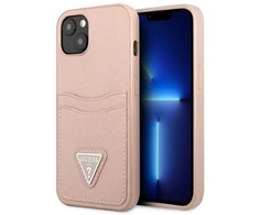 Apple iPhone 13 Guess dėklas Saffianotriangle Logo Cardslot (GUHCP13MPSATPP) rožinės spalvos
