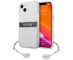 GUESS KIETAS DĖKLAS GUHCP13SKB4GGR IPHONE 13 MINI PILKAS DIRŽELĖ CHARM SKAIDRUS