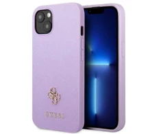 Guess GUHCP13SPS4MU iPhone 13 mini 5,4″ violetinės spalvos kietas dėklas Saffiano 4G Small Metal Logo