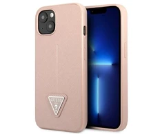 Guess GUHCP13SPSATLP Apple iPhone 13 mini 5,4″ rožinės spalvos kietas dėklas SaffianoTriangle Logo