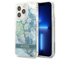 Guess GUHCP13XLFLSN Apple iPhone 13 Pro Max 6,7″ žalias kietas dėklas Flower Liquid Glitter