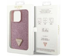 Guess GUHCP14LHDGTPP iPhone 14 Pro 6,1 rožinės/rožinės spalvos deklas su akmenukais Rhinestone Triangle