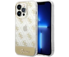 Guess GUHCP14LHG4MHG Apple iPhone 14 Pro 6,1″ auksinis kietas dėklas 4G Pattern Script