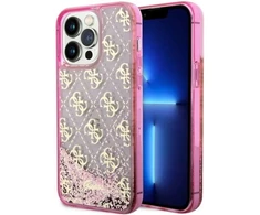 Guess GUHCP14XLC4PSGP Apple iPhone 14 Pro Max 6.7″ rožinės spalvos kietas dėklas Liquid Glitter 4G Transculent