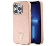 Dėklas GUESS GUHCP15XPCRTHCP IPHONE 15 PRO MAX Rožinis/Rožinis HARDCASE CROCO TRIANGLE METAL LOGO