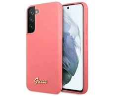 Guess GUHCS22MLSLMGFU S22+ S906 fuchsia kietas dėklas Silicone Script Metal Logo