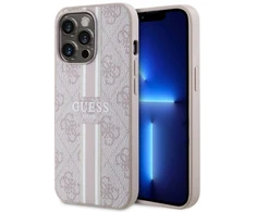 Guess GUHMP13LP4RPSP Apple iPhone 13 Pro / 13 6,1″ rožinės spalvos kietas dėklas 4G Printed Stripes MagSafe