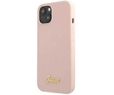 Guess GUHMP13MLSLMGLP iPhone 13 6.1 šviesiai rožinis/šviesiai rožinis deklas Silikoninis Script Gold Logo Magsafe
