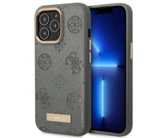 Guess GUHMP13XSAPSTG Apple iPhone 13 Pro Max 6,7″ pilkas kietas dėklas Peony Logo Plate MagSafe