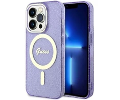 Guess GUHMP14LHCMCGU Apple iPhone 14 Pro 6.1″ violetinės spalvos kietas dėklas Glitter Gold MagSafe