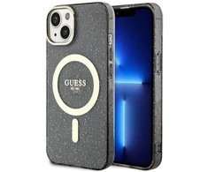 Guess GUHMP14MHCMCGK Apple iPhone 14 Plus / 15 Plus 6.7″ juodos spalvos kietas dėklas Glitter Gold MagSafe